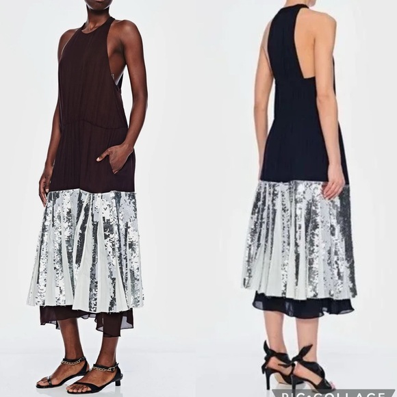 NWT Tibi Claude Blue Sequin Halter Dress Layered Cocktail Party Size 4 - Picture 1 of 8